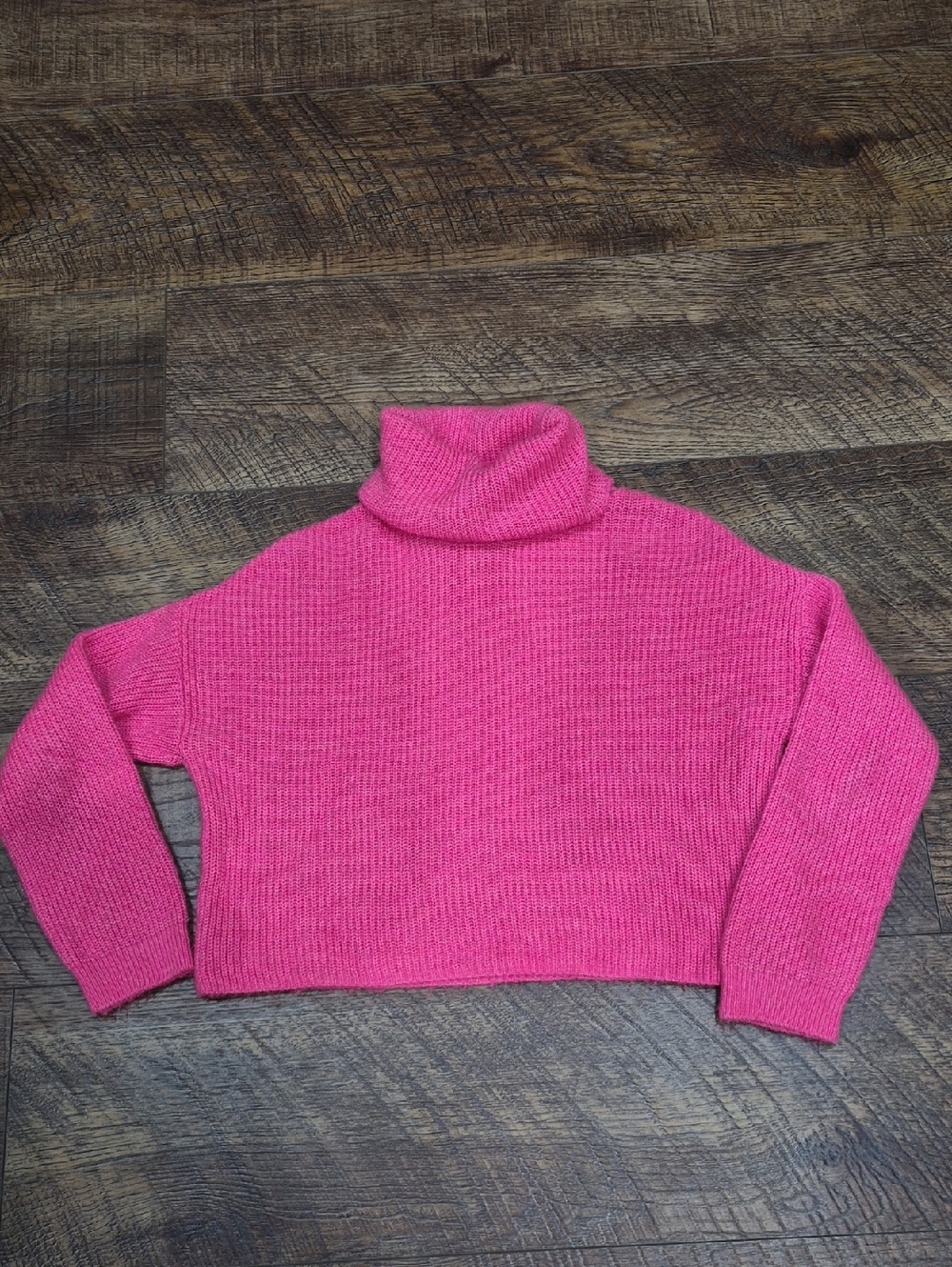 Sun & Moon Size Small Women's Hot Pink Turtleneck Cropped Sweater
